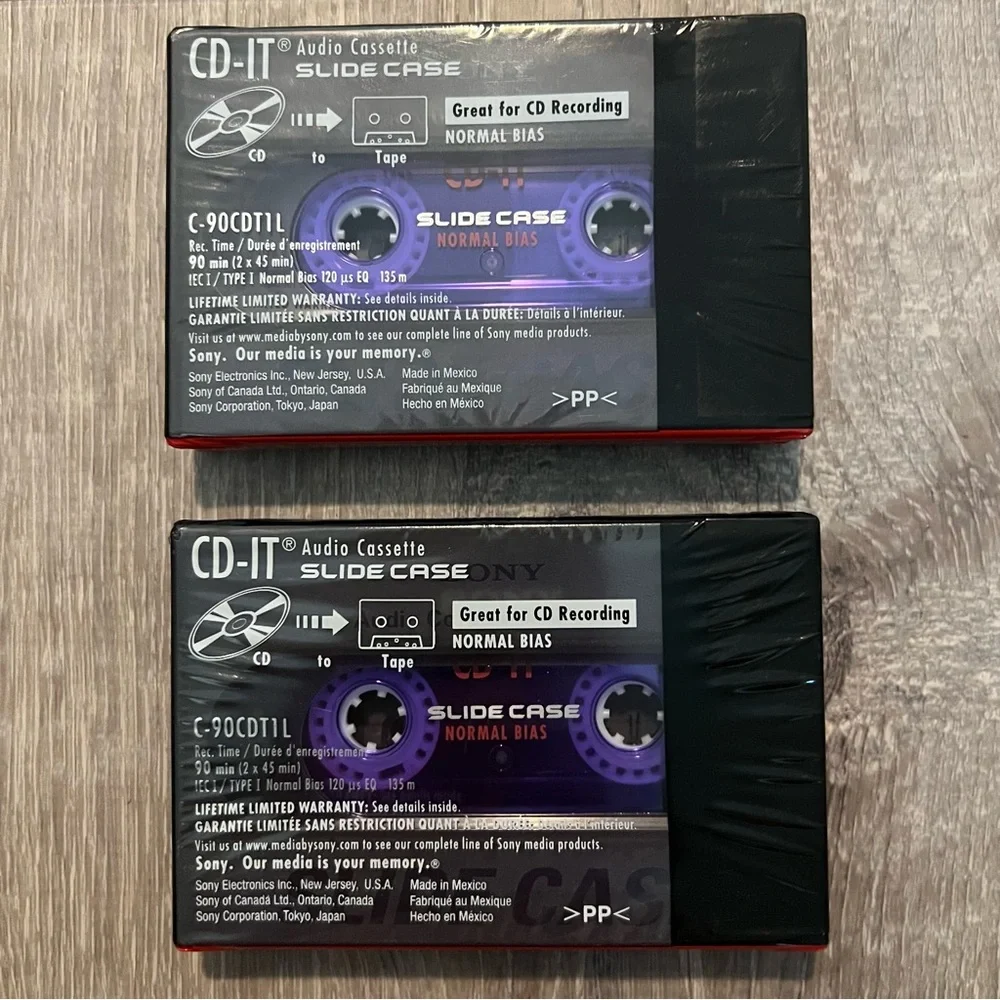 VINTAGE SEALED 2 Sony‎ CD-IT 90-Minute Audio Cassette Tapes Slide Case